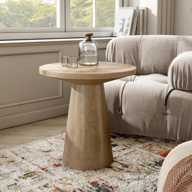 Table de bout ronde avec base piédestal, Chêne