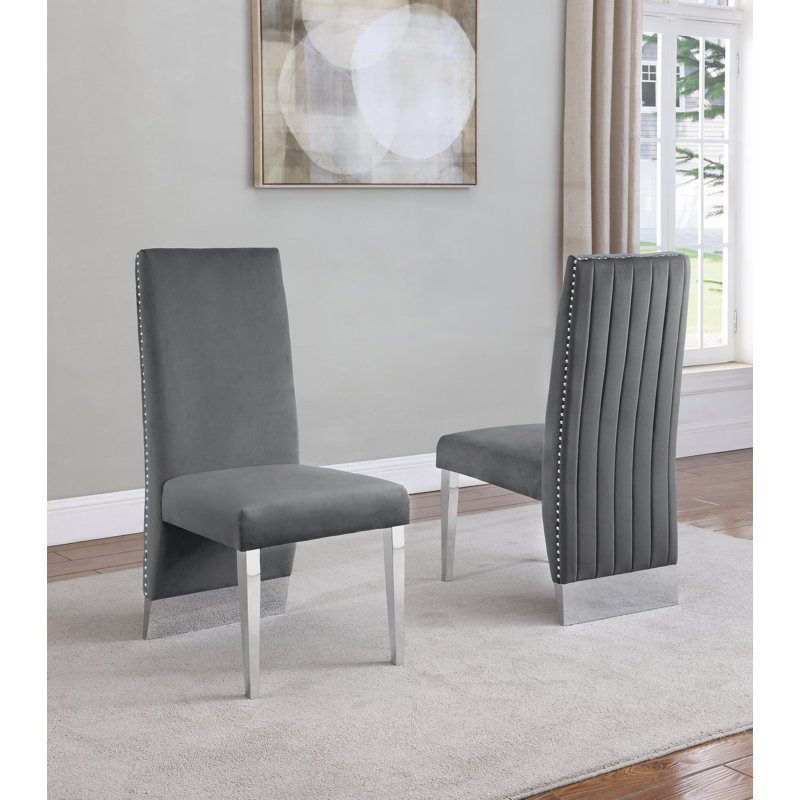 Wrenshall 20'' H Velvet Upholstered Side Chair, Dark Gray