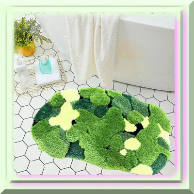 EcoMoss Plush Bath Mat - Ultra Absorbent, Non-Slip Boho Bathroom Rug, Soft Shag Water-Absorbent Mat for Bathroom, Sink, Tub, Entryway - 31x20