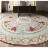 Hand-Knotted High-Quality Red and Ivory Round Area Rug