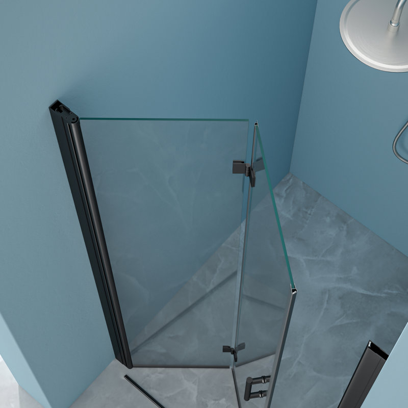 34"w X 72"h Fold Shower Door With Tempered Glass, Matte Black - Bi Design, 1/4 Inch Thick Clear Water Screen , High Grade Stainless Steel Components, Reversible Installation, 180° Overlapping Rotate