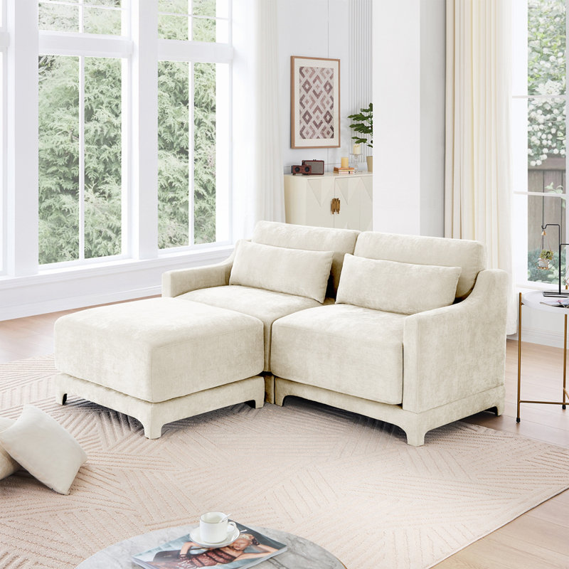 Élégant canapé rembourré en chenille avec design ergonomique et repose-pieds assorti pour un confort et une polyvalence ultimes