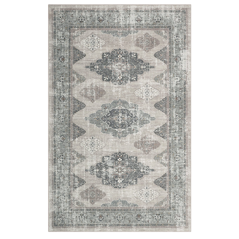 Medallion Machine Washable Rug with Rubber Backing for Living Room Non-Slip Area Rug Easy-Cleaning Vintage Floor Carpet for Bedroom Dining Room Office Playroom Nursery