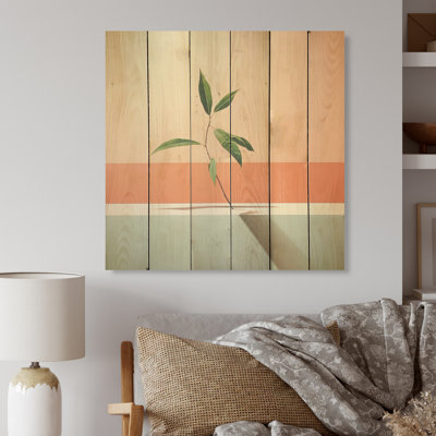 Peach, pureté, horizon, feuilles, art mural sur bois de pin naturel