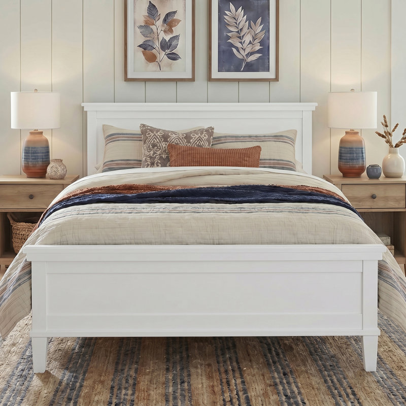 Bed Frame Platform with Headboard, White, King