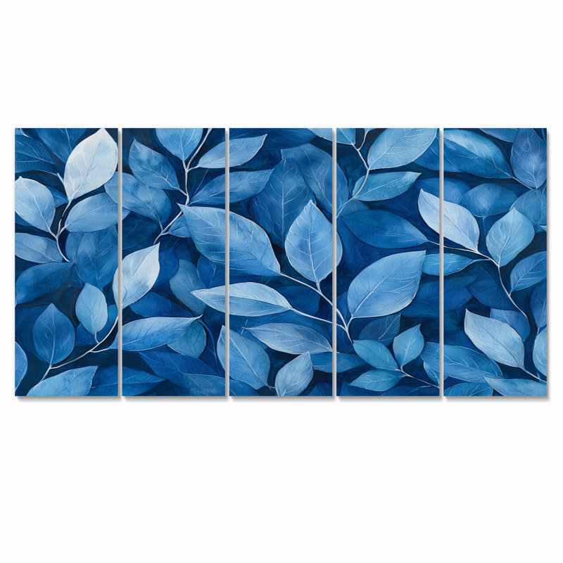 Feuillage indigo feuillage I - décoration murale feuilles - art mural traditionnel, H 28 po x l 60 po, 5