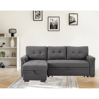 Canapé-lit modulaire réversible de 84 po en lin gris foncé avec rangement et méridienne