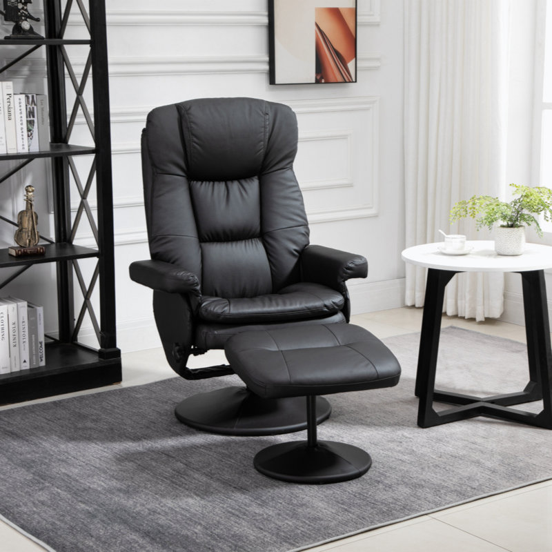 Black Faux Leather Swivel Recliner with Ottoman