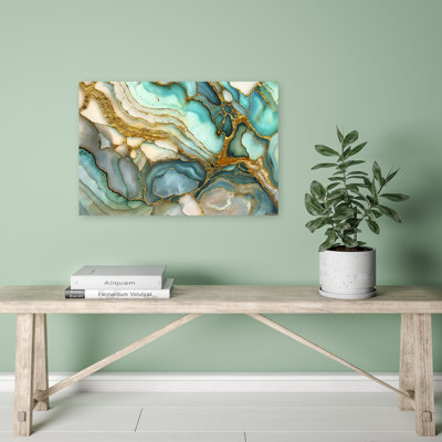 Fluid Teal Abstract Contemporary Modern Landscape Nature Wall Art Print 1 Piece Wrapped Canvas Wall Art