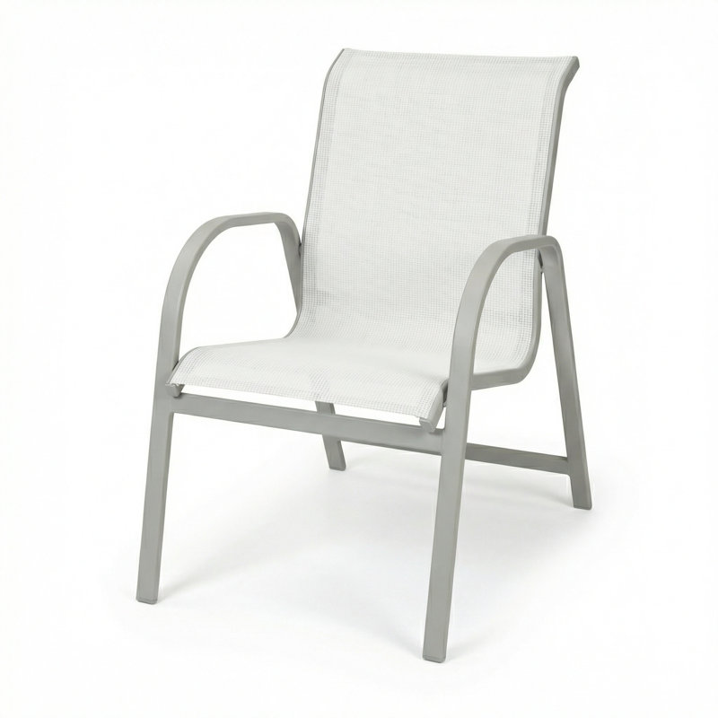 Chaise avec accoudoirs, Toile blanche / gris mat