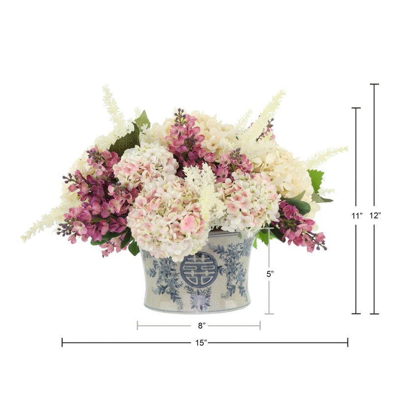 Hydrangea, Viburnum and Pampas Arranged in Ceramic Pot