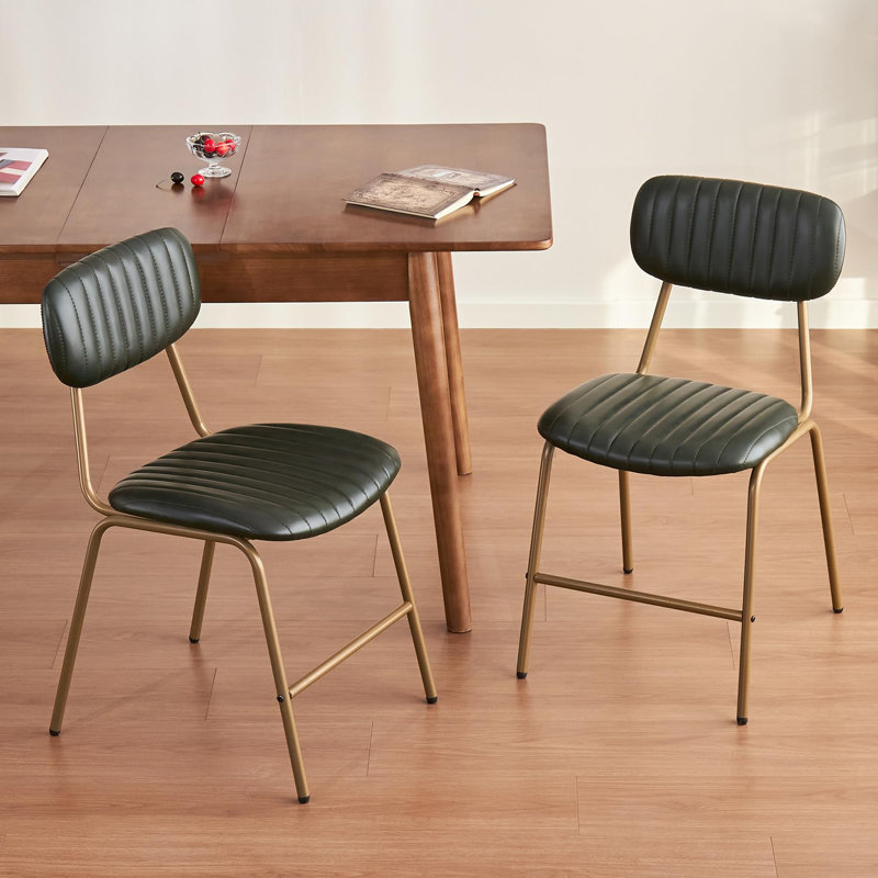 Dining Chairs Set of 2, Upholstered Mid-Century Faux Leather Cushion Seat & Metal Legs with Wood Backrest Easy Assembly Stackable Chairs for Living Room,Kitchen, Restaurant