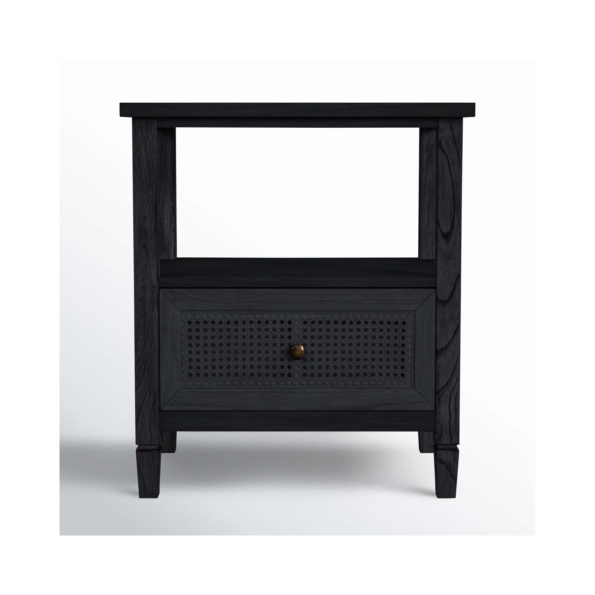 Charleston 1 - Drawer Cane Nightstand, Washed Black