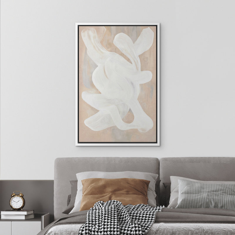 Reproduction d'art sur toile encadrée - œuvre d'art abstraite neutre pour décor de salon, H 36 po x l 24 po, Blanc