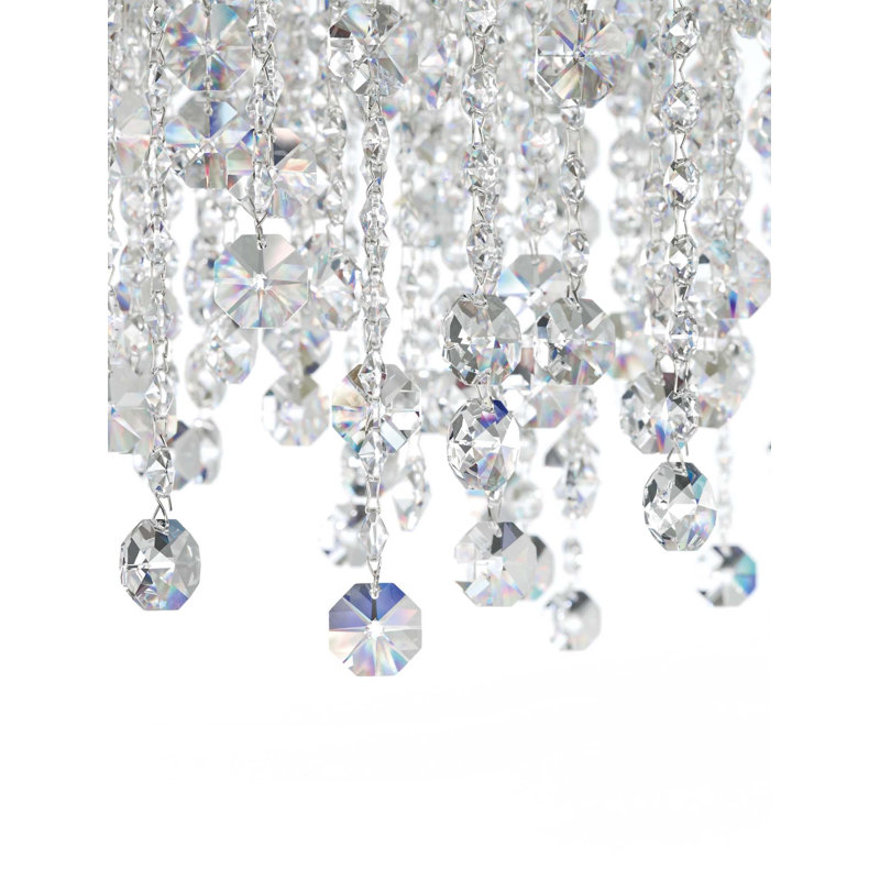 Chantant 6 Light 33in x 16.5in Linear Pendant in Polished Stainless Steel with Clear Radiance Crystals