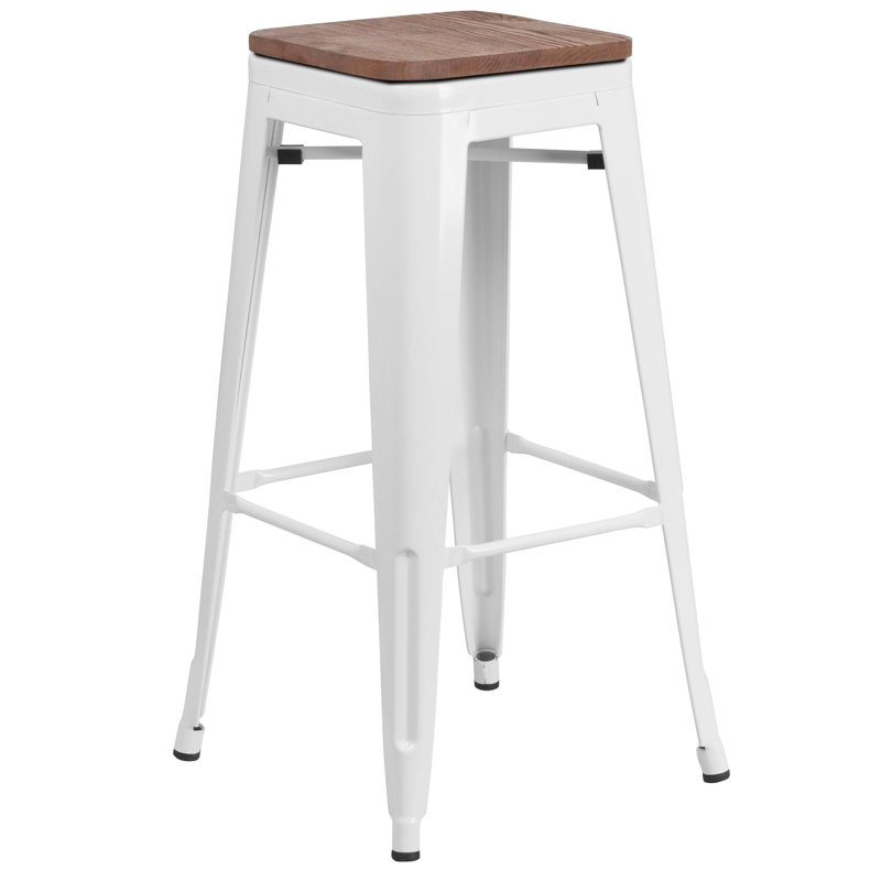 Tabouret de bar en métal sans dossier de 30 po de hauteur avec siège carré en bois Margherite, Blanc, 30"