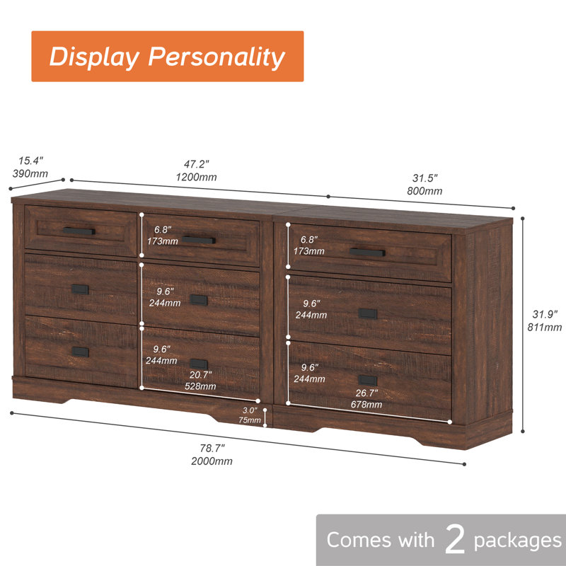 Laziza Modern Farmhouse Wooden Dresser Combo With 9 Drawers For Kids, Brown