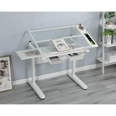 Bureau à dessin à manivelle réglable avec 2 tiroirs en métal