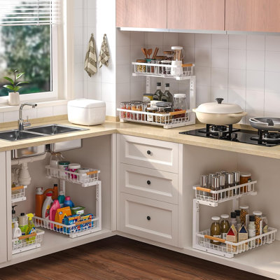 Under Sink Organizer 1 Pack, 2 Tier Slide Out Under Sink Organizers And Storage, Height Adjustable Pull Out Cabinet Organizer Drawers, Kitchen Bathroo