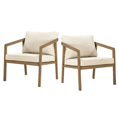 Teak Aluminum Outdoor Patio Armchair Set of 2 with Cushions