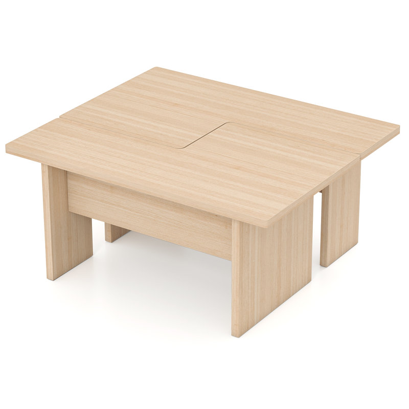  Modular Coffee Table Set of 2 L Shaped Center Tables for Home Office Apartment Natural, Natural