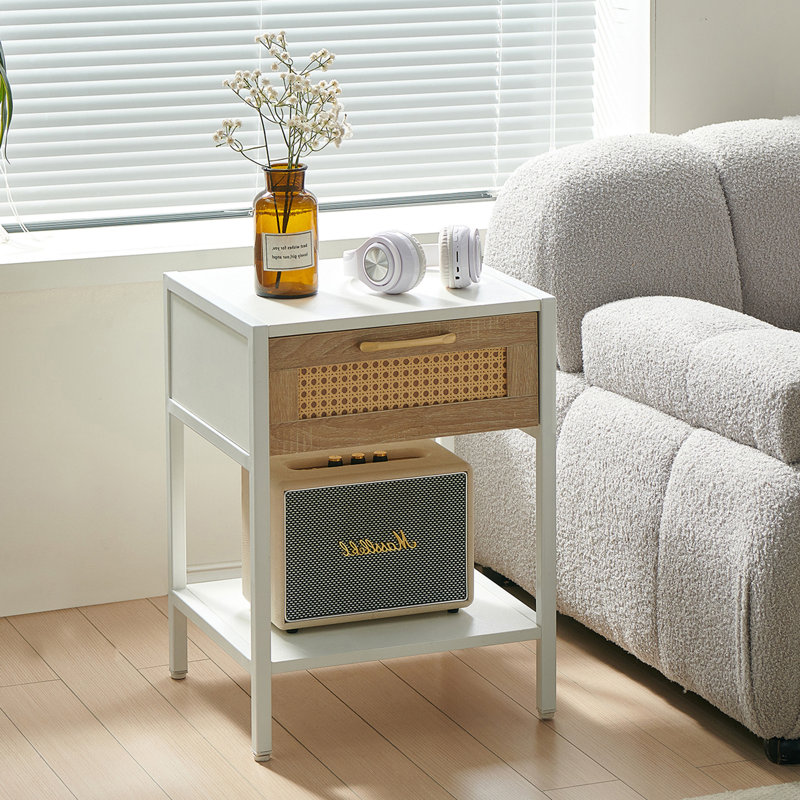 Table de bout avec rangement Arwyn, Blanc, Blanc
