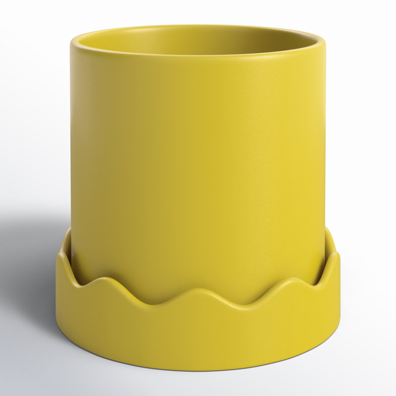 Pot avec soucoupe Winterview 7,5 po x 7,25 po, Jaune, H 5,75 po x l 6 po x P 6 po