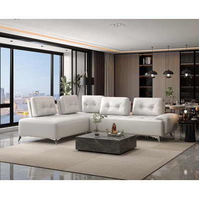 Turano 125" Wide Genuine Leather Left Hand Facing Modular Corner Sectional