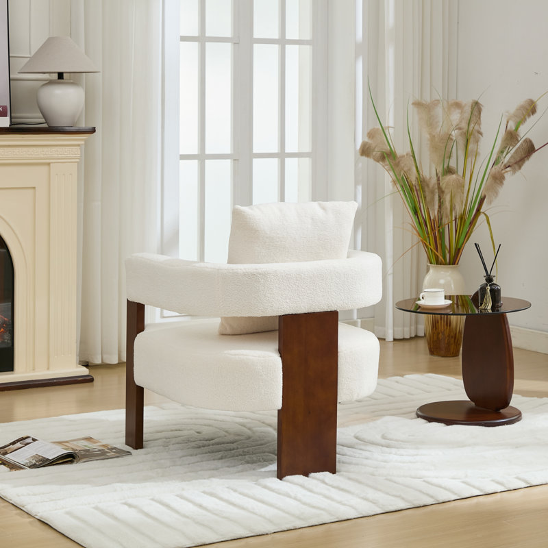Upholstered 3-legs Accent Chair, White