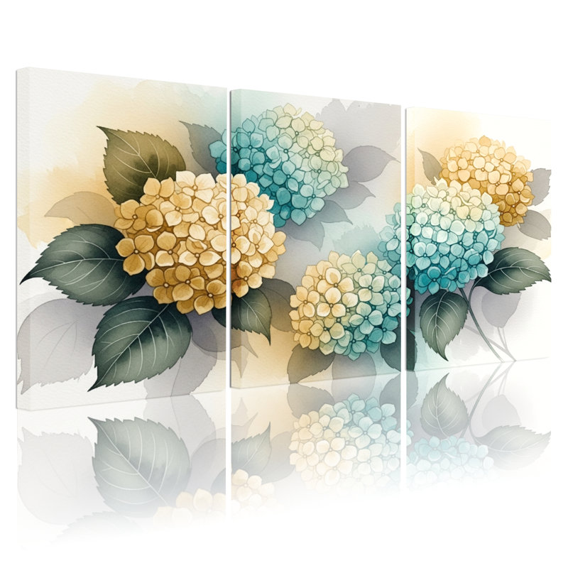 Hydrangea, reproduction d'art sur toile tendue sur toile, ensemble de 3, H 36 po x l 72 po