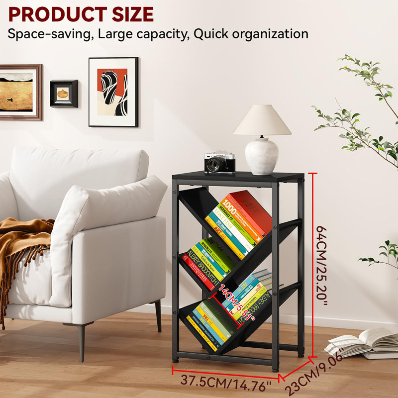 37.5cm W Metal Standard Bookcase, Black, (5 Shelves) 64cm. H x 37.5cm. W x 23cm. D