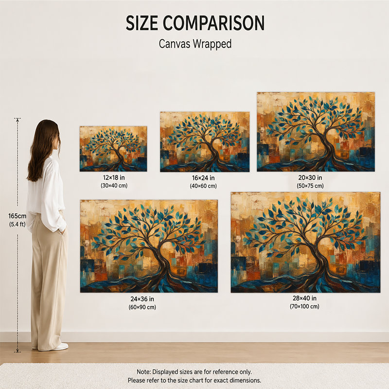 Impression sur toile, art texturé épais, peinture à l'huile, feuille de sarcelle, arbre de vie, bloc géométrique, décoration murale