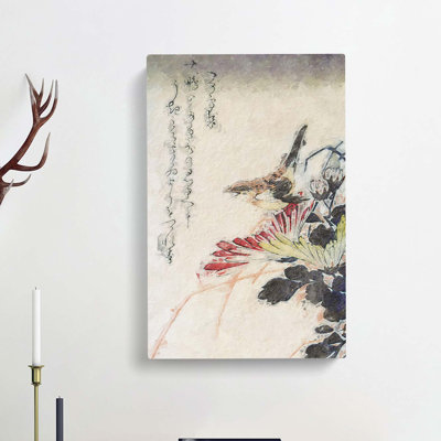 Wren And Chrysanthemums by Utagawa Hiroshige - Wrapped Canvas