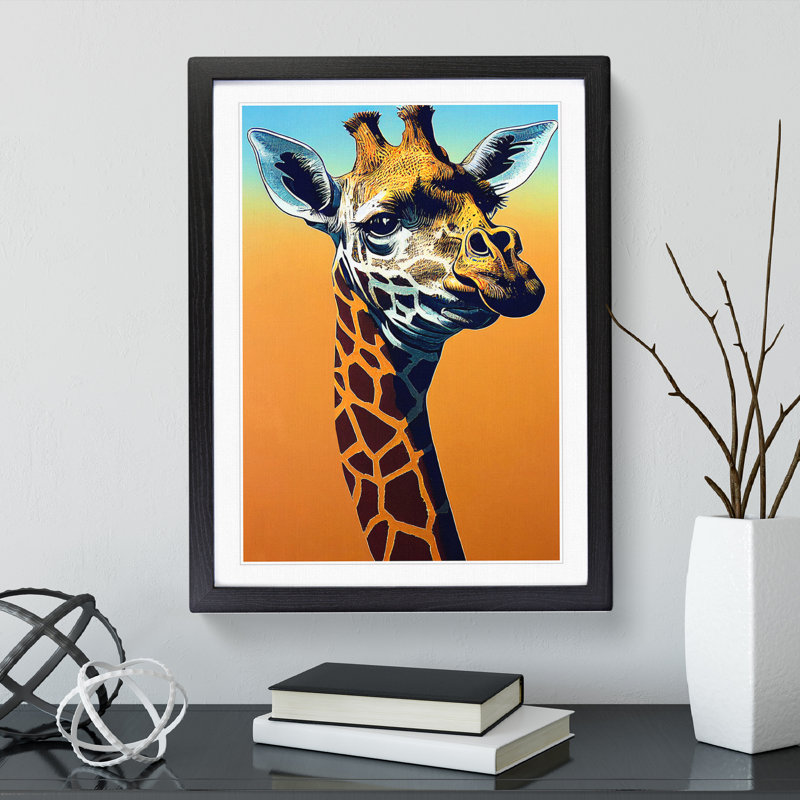 Funky Giraffe - Single Picture Frame Print, Black, 64cm H x 46cm W x 2cm D