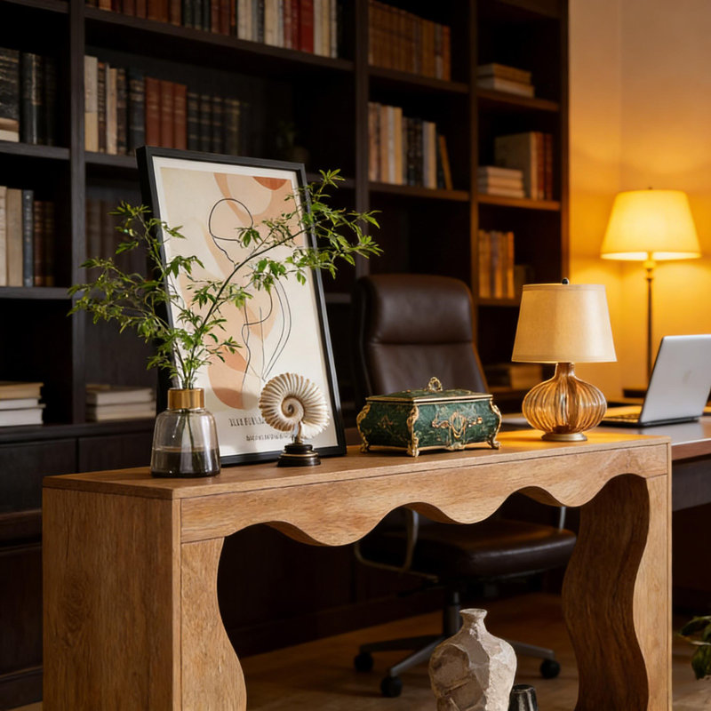 Console 63 pouces avec rangement, Bois naturel