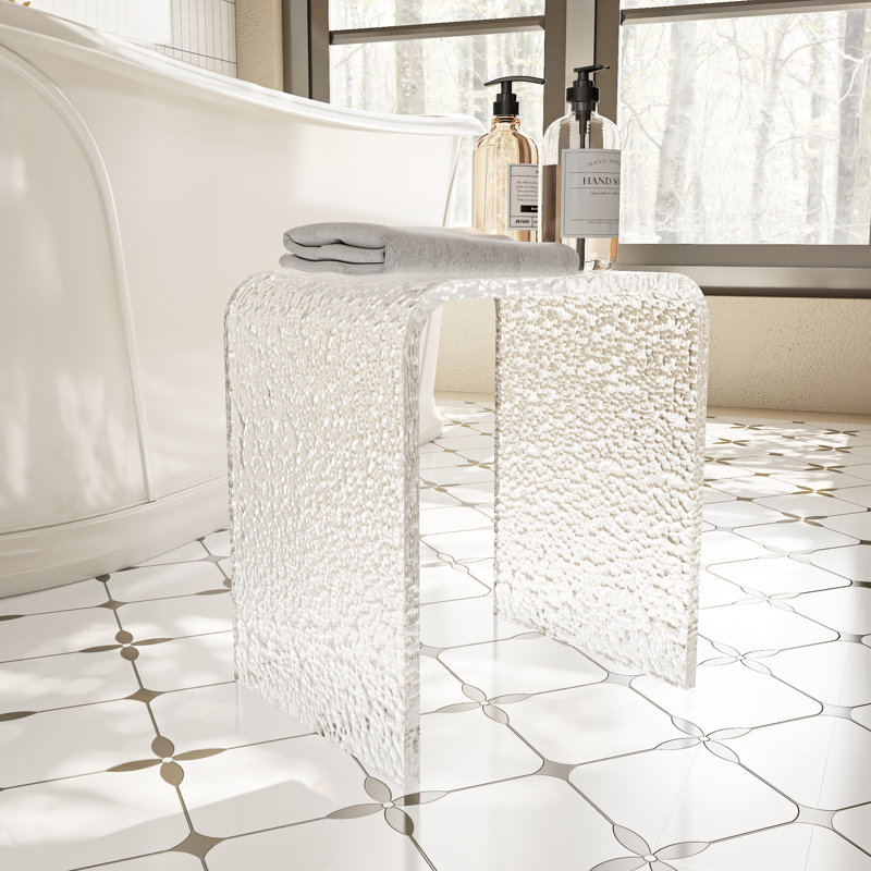Sleek Transparent Acrylic Shower Stool – Modern U-Shaped Shower Bench For Shaving, Rest & Storage | Space-Saving, Non-Slip Design For Bathrooms
