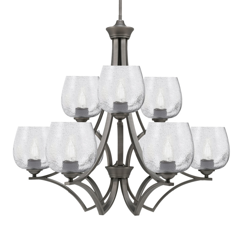 Lustre 9 lumières Zilo avec verre à bulles 6 po Zilo, Verre gris fumée, Noir mat