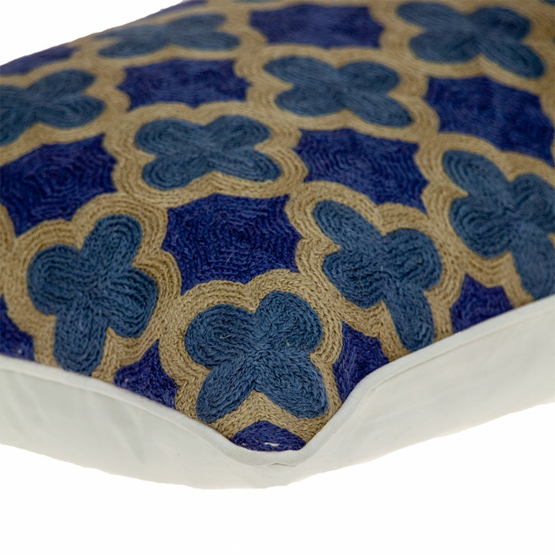 Coussin 100% coton 20 po x 12 po avec fermeture à glissière bleue 20 po x 12 po