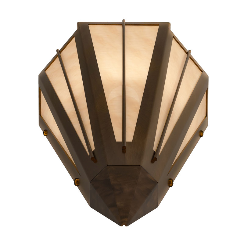 1 - Light Flush Mounted Sconce, Antique Copper, Beige, Glass