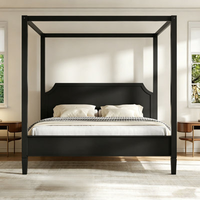 Wooden Canopy Platform Bed with Headboard and Support Legs