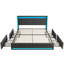 Storage Bed With 4 Drawers, USB Ports & LED Lights, Linen Upholstered Wingback Bed Frame, Grey & Beige-2147032494-2144577765