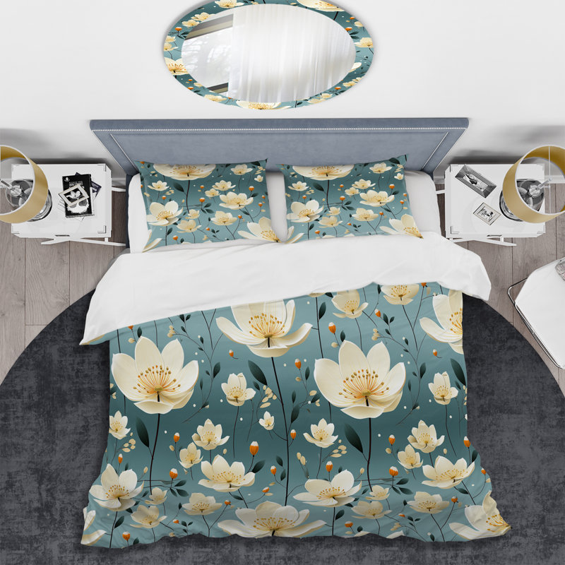 Ensemble de housse de couette à motif floral Essence Petals Blooms, Housse de couette simple + 1 taie décorative stan