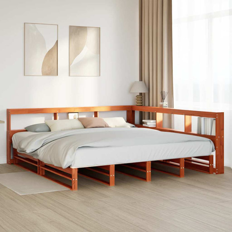 Solid Wood Storage Bed, Wax Brown