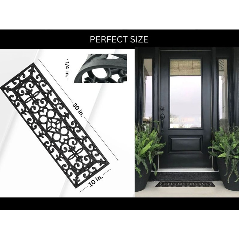 Elegant Black Rubber Scrollwork Non-Slip Stair Treads, 30 x 10 in, Pack of 4