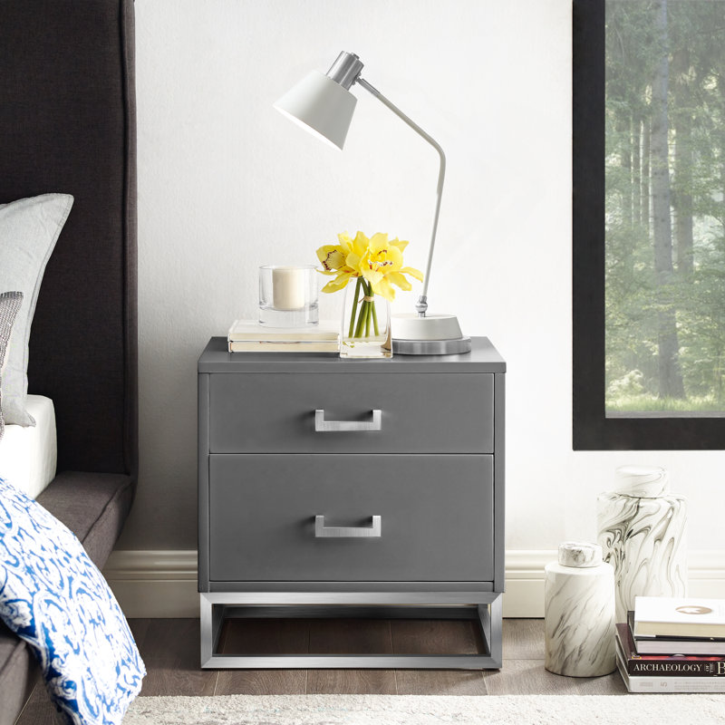 Table de chevet / table d'appoint Raees, Gris foncé / Chrome