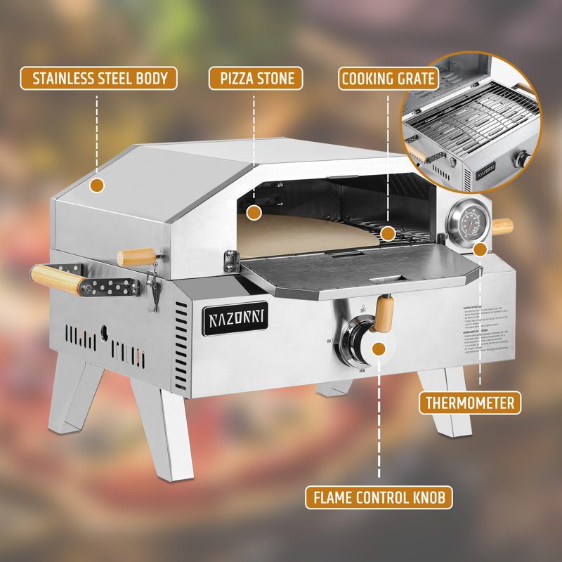 Portable Stainless Steel Gas Pizza Oven with Thermometer