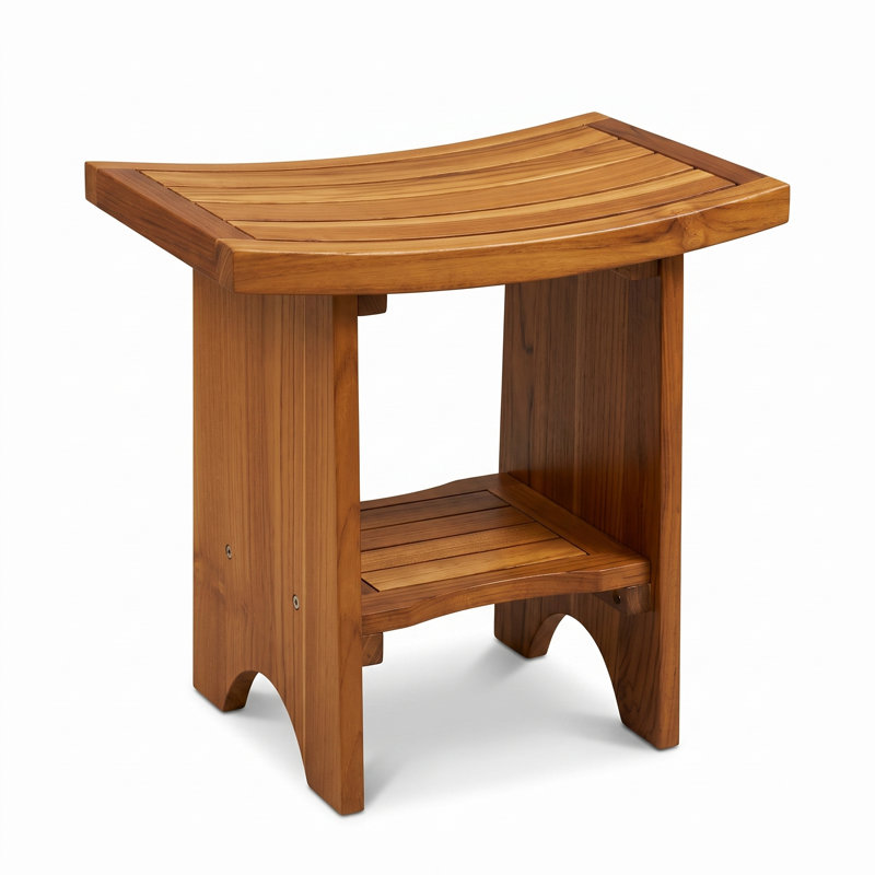 Tabouret de douche 18 po intérieur / extérieur en bois de teck avec panier en osier tressé