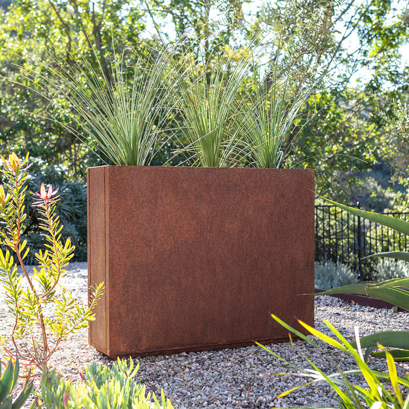 Corten Steel Series Rectangular Metal Span Planter, 30" H x 38" W x 10" D
