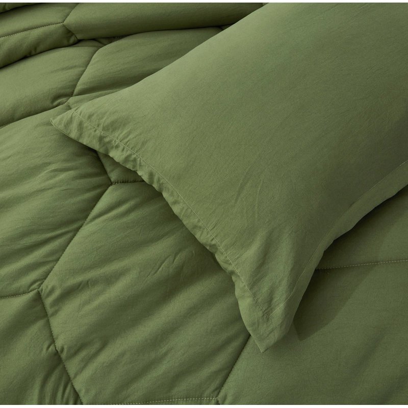 Olive Green Full Microfiber Honeycomb Comforter Set