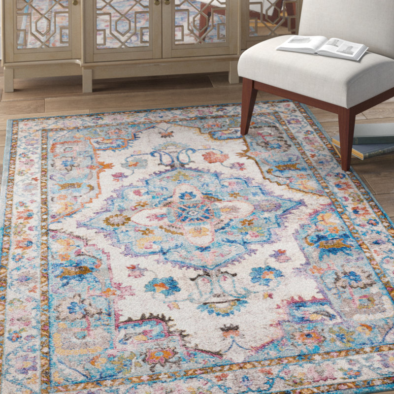 Tapis bleu céruléen Ravenstein, Rectangle 12 pi 6 po x 15 pi